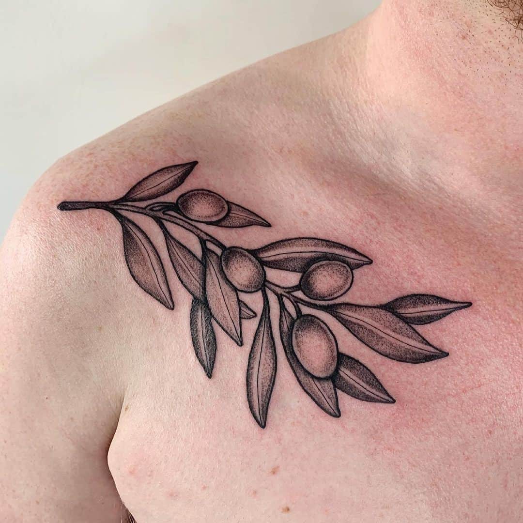 Chest Olive Branch Tattoo