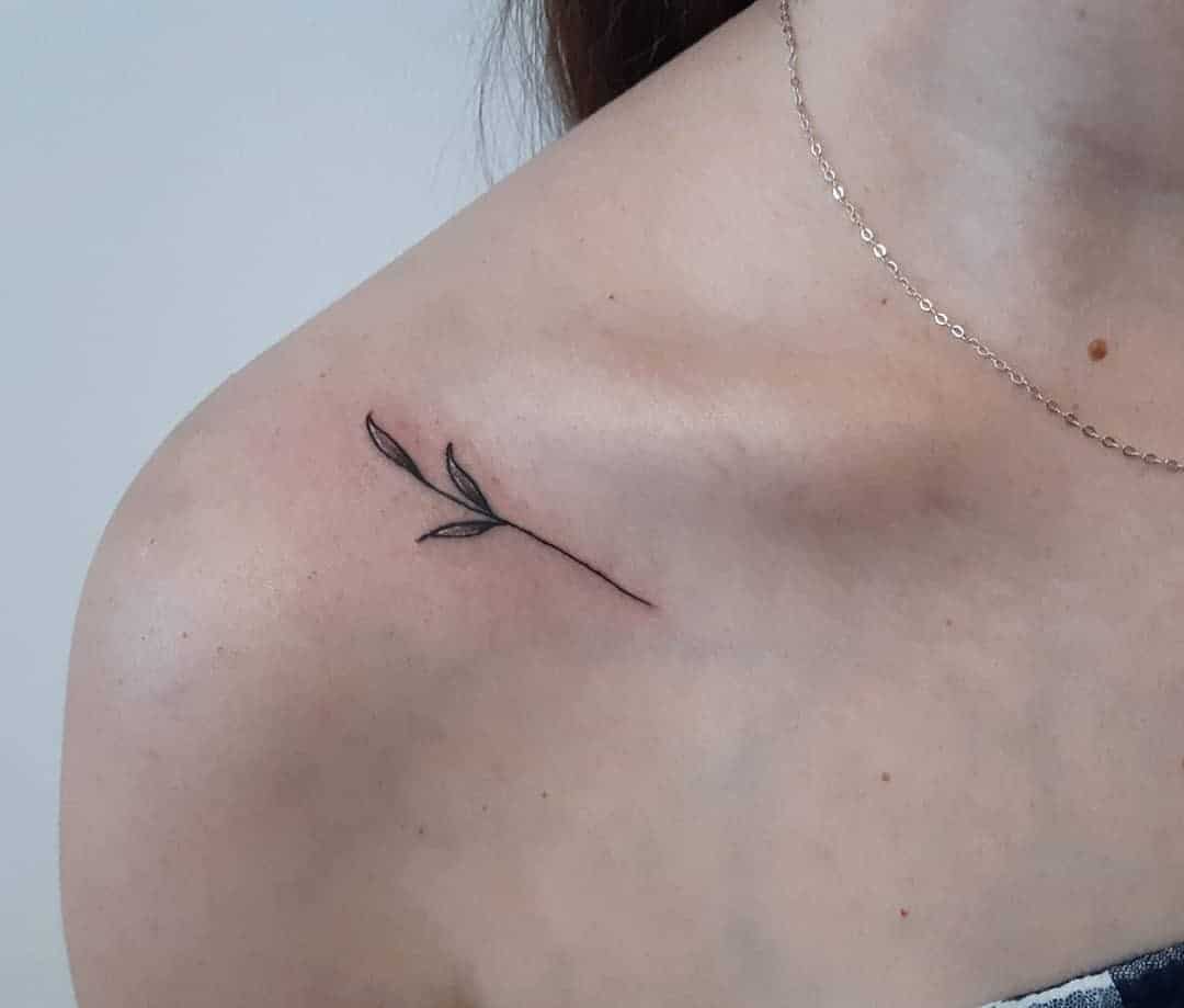 Feminine Collarbone Olive Branch Tattoo