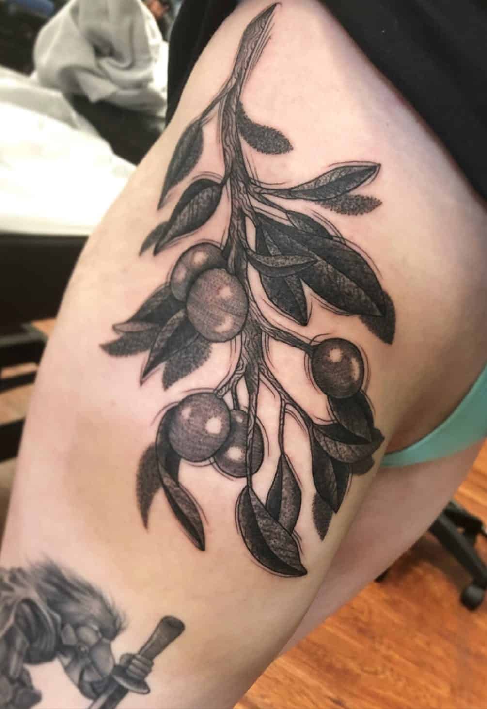 Giant Leg Olive Branch Tattoo Piece