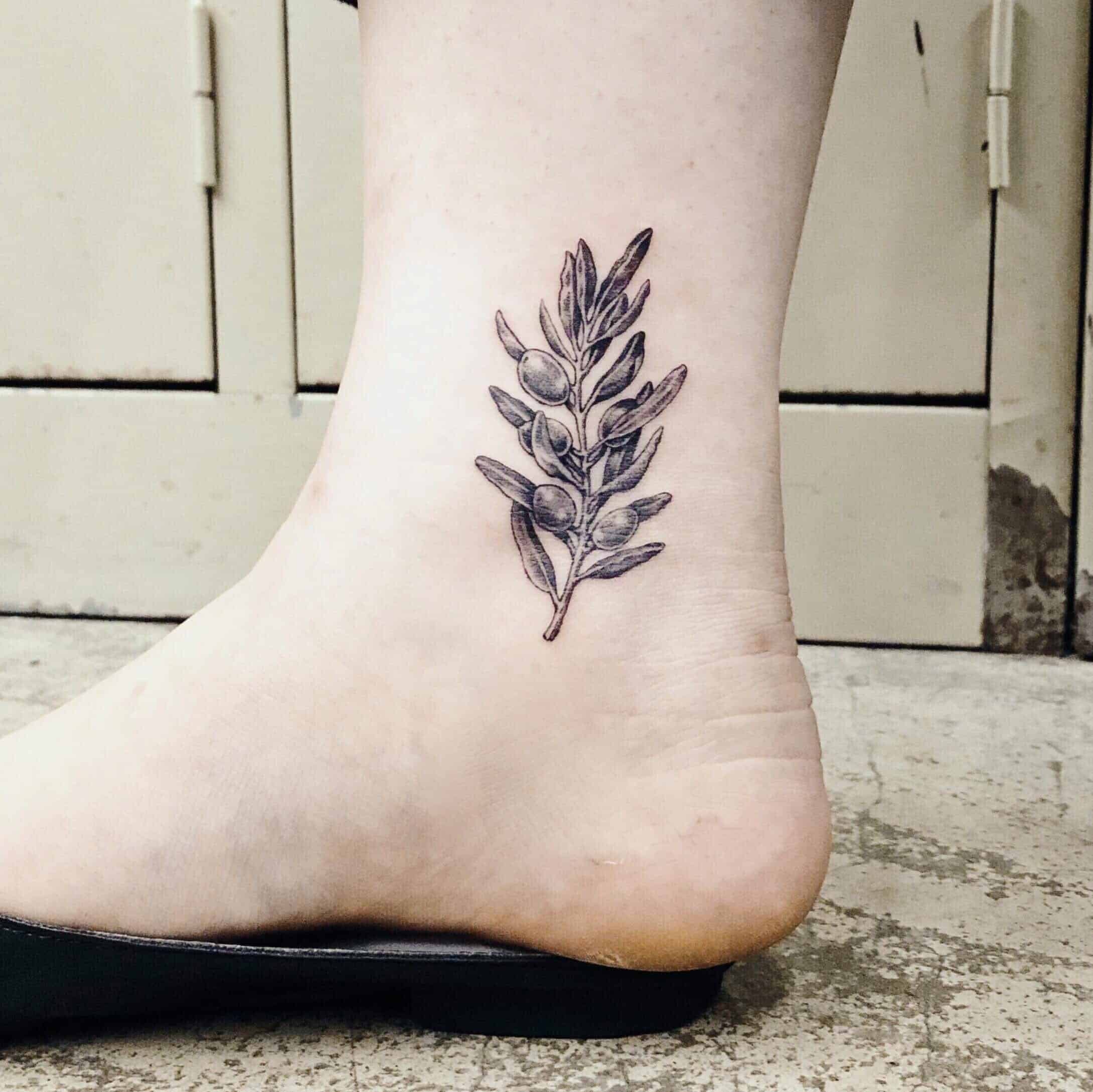 Leg Olive Branch Tattoo Small Print