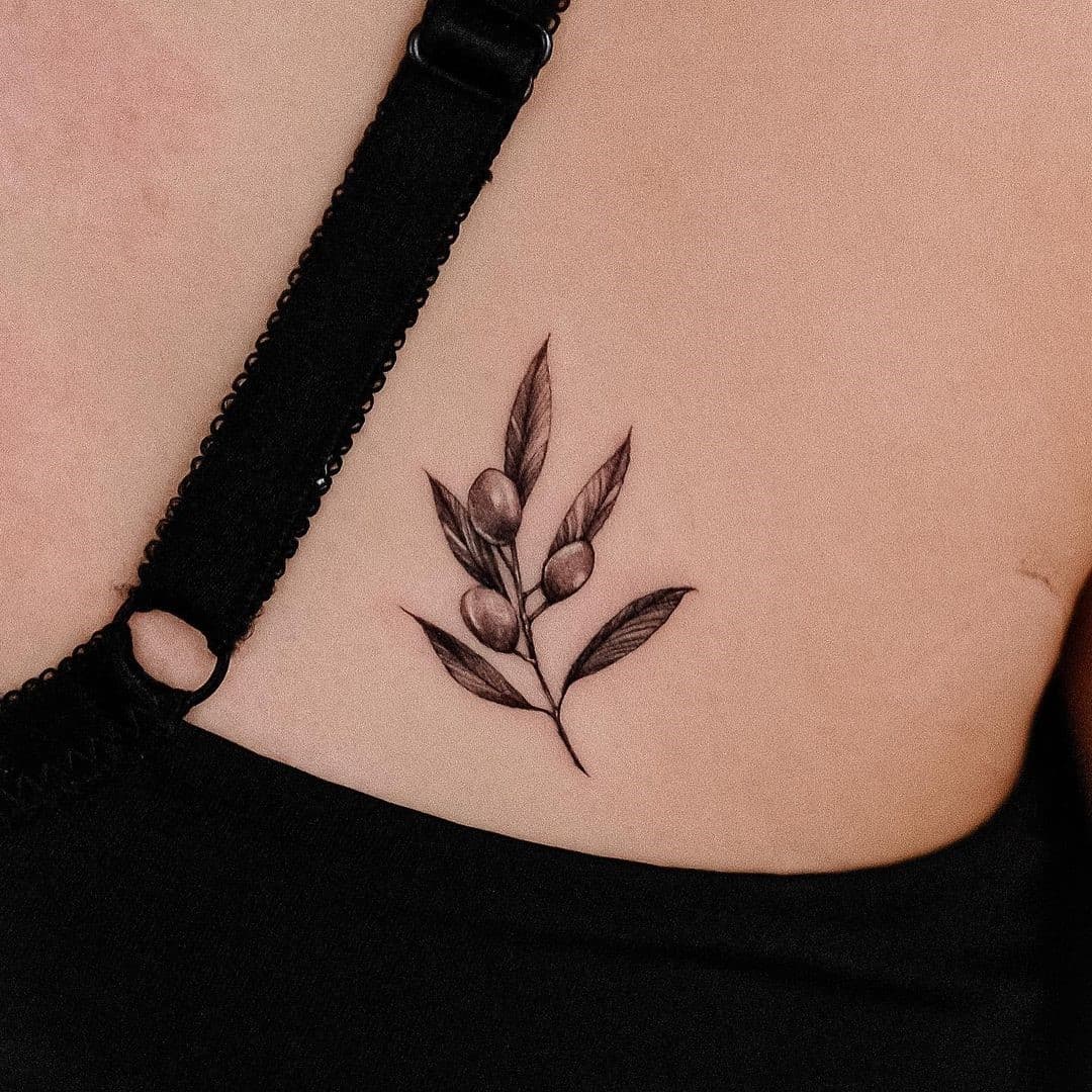 Small Black Minimalist Branch Olive Tattoo