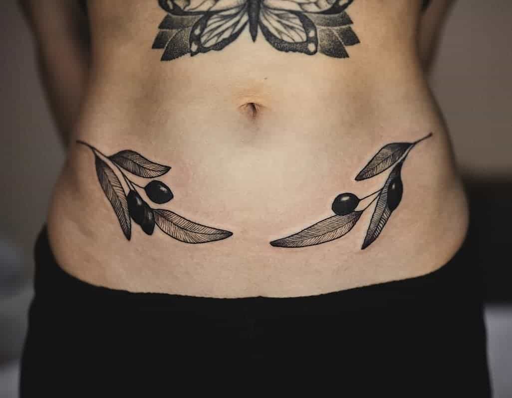Stomach Olive Branch Tattoo For Girls