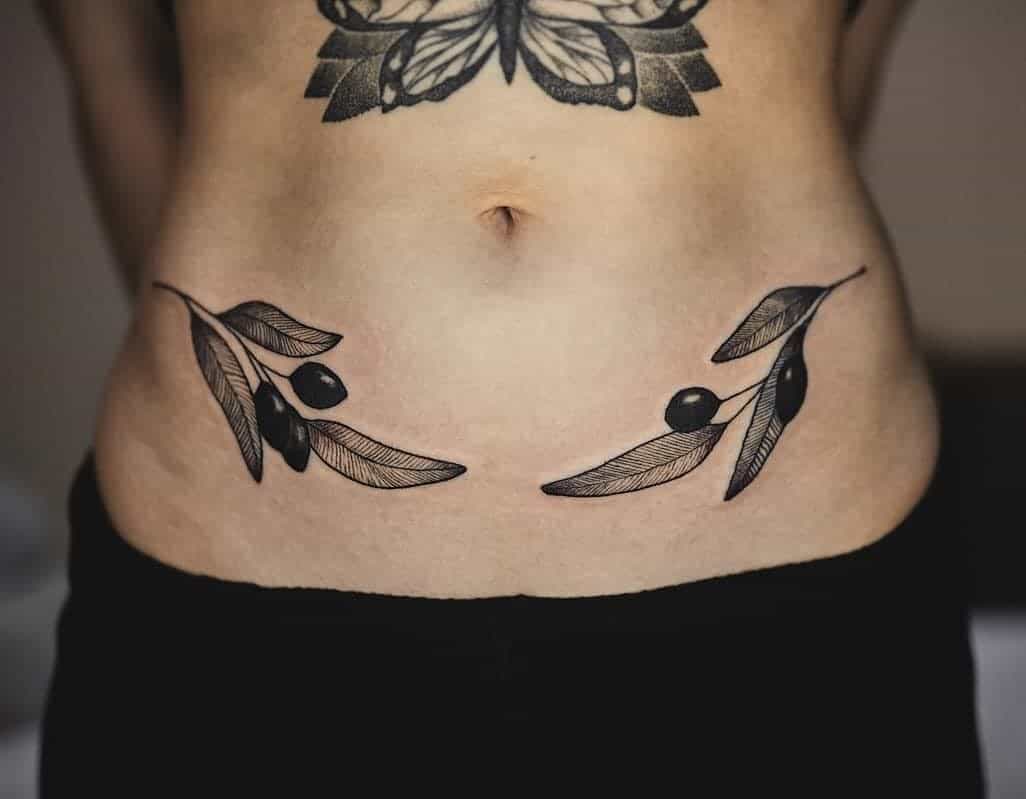 30+ Best Olive Branch Tattoo Design Ideas (2022 Updated!) 19 Stomach Olive Branch Tattoo For Girls