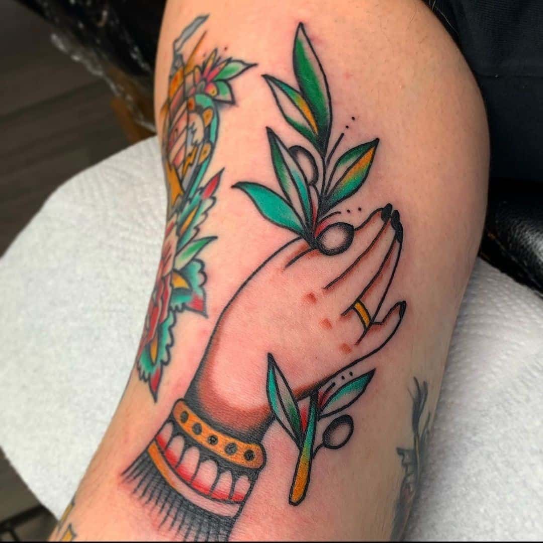 30+ Best Olive Branch Tattoo Design Ideas (2022 Updated!) 7 Traditional Olive Branch Tattoo Over Arm