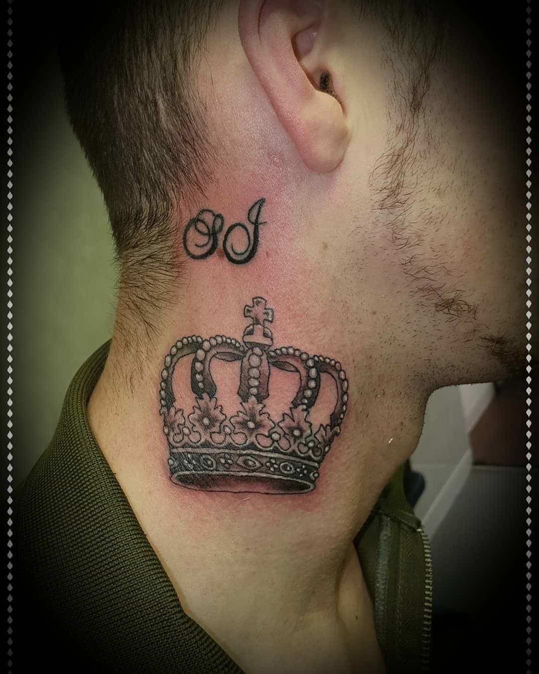 50+ Neck Tattoo Design Ideas for Men (2023 Update) 32 Crown Neck Tattoo 1