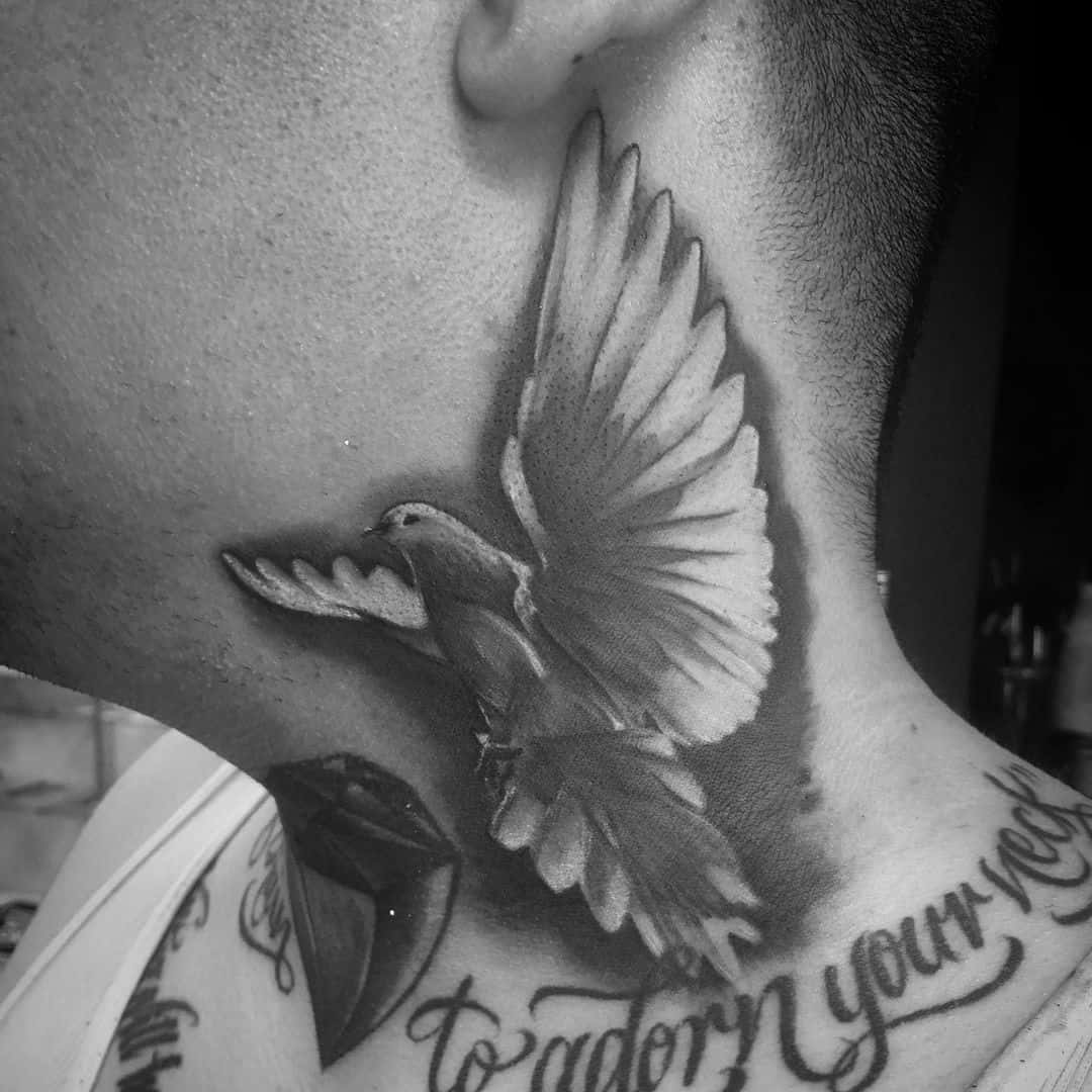50+ Neck Tattoo Design Ideas for Men (2023 Update) 26 Dove Neck Tattoo 1