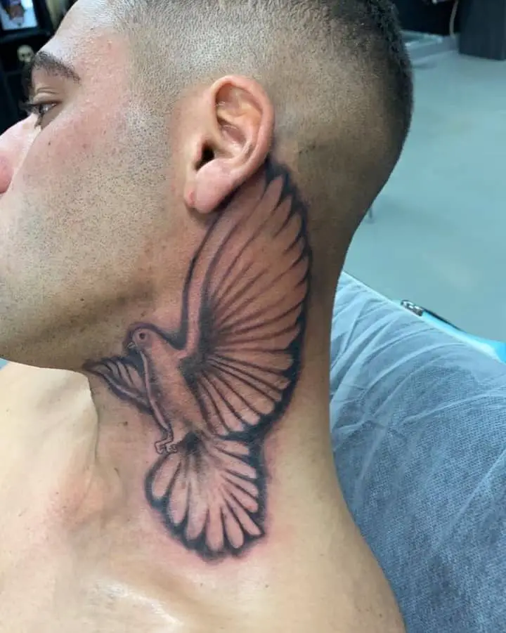 Dove neck tattoo  Dove neck tattoo Neck tattoo Antonio mora artwork