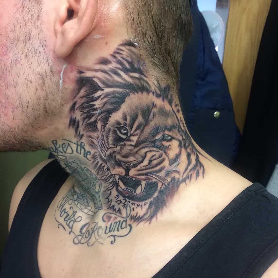 50+ Neck Tattoo Design Ideas for Men (2023 Update) 49 Lion Neck Tattoo 2