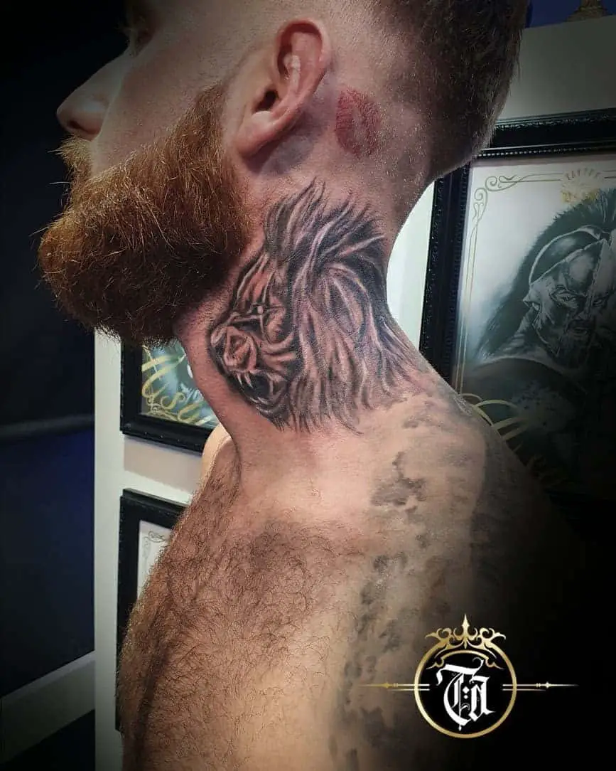 50+ Neck Tattoo Design Ideas for Men (2023 Update) 18 Lion neck tattoos 3