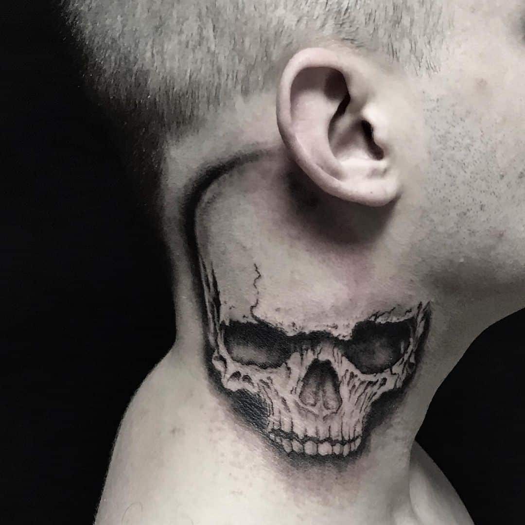 Tattoo uploaded by ALEX OBEROV  Surrealistic Skull Portrait Neck Throat  Tattoo  Tattoodo