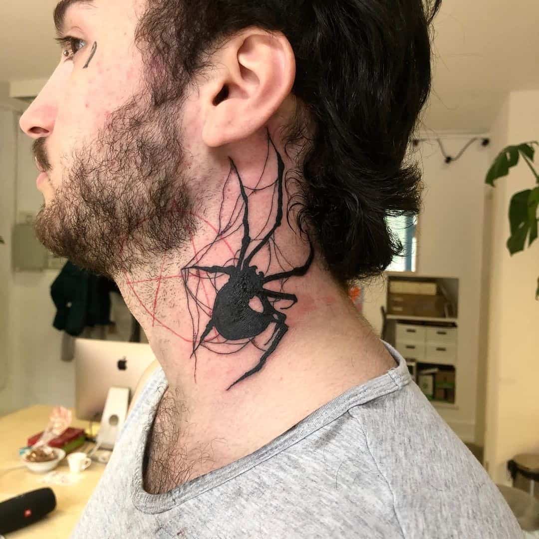 50+ Neck Tattoo Design Ideas for Men (2023 Update) 43 Spider Neck Tattoo 1