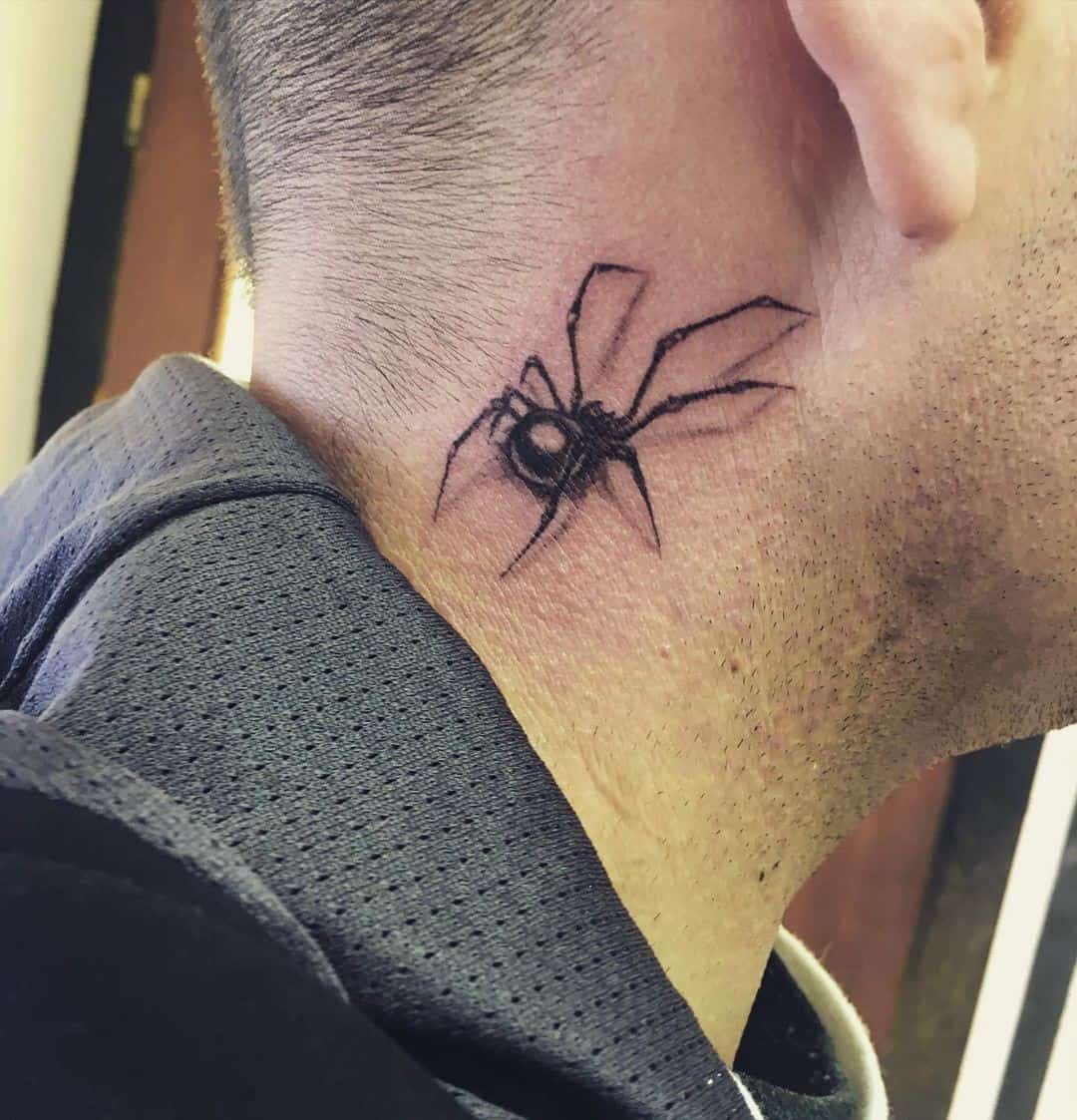 jadynspiderspidernecktattoorealismspiderrealisticspider blackandgrey