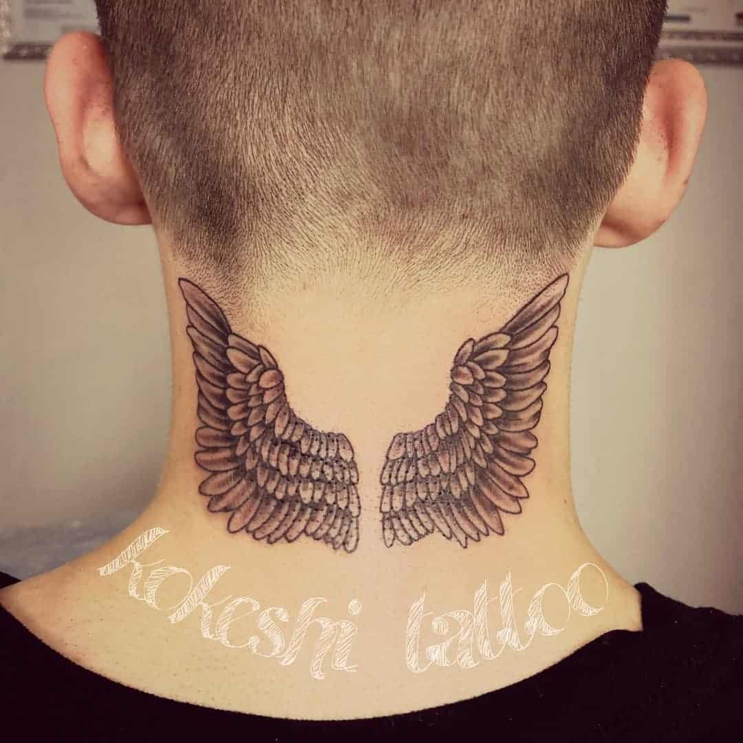 50+ Neck Tattoo Design Ideas for Men (2023 Update) 30 Wings Neck Tattoo 3