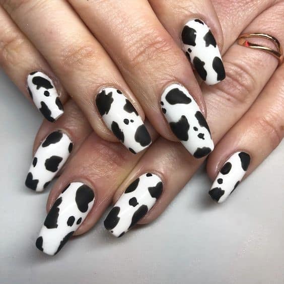 Animal Inspired Acrylic Nails Cow Print