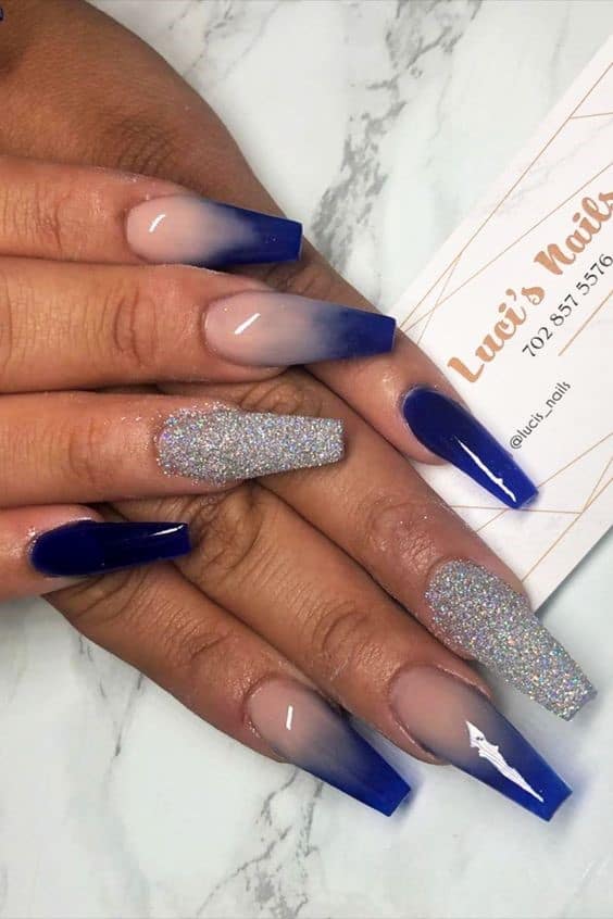 Beautiful Ombre Navy Blue Design With Glitter