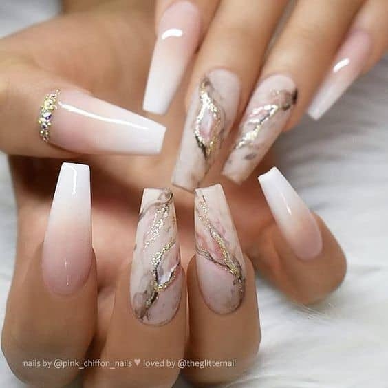 Blended Coffin Shaped Nude Acrylic Nails