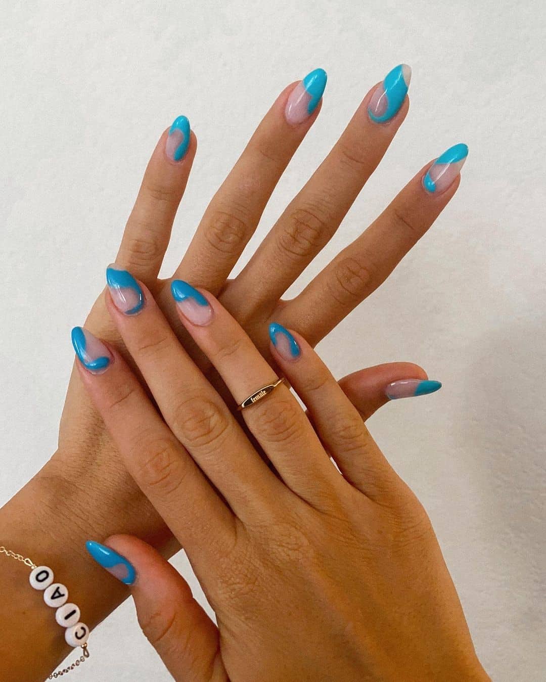 Blue Artsy Almond Nail Shape