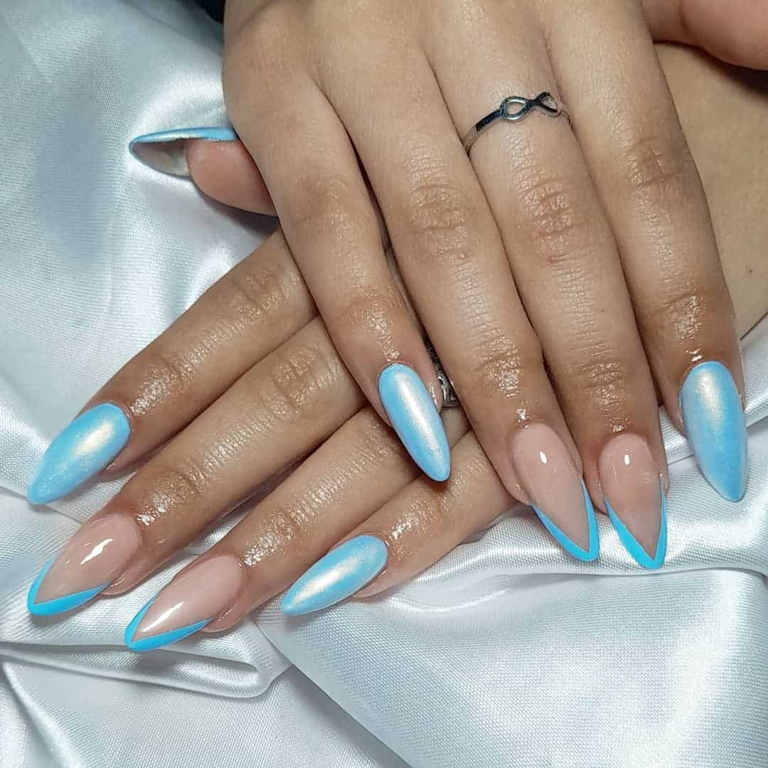 Blue French Manicure Almond Design 