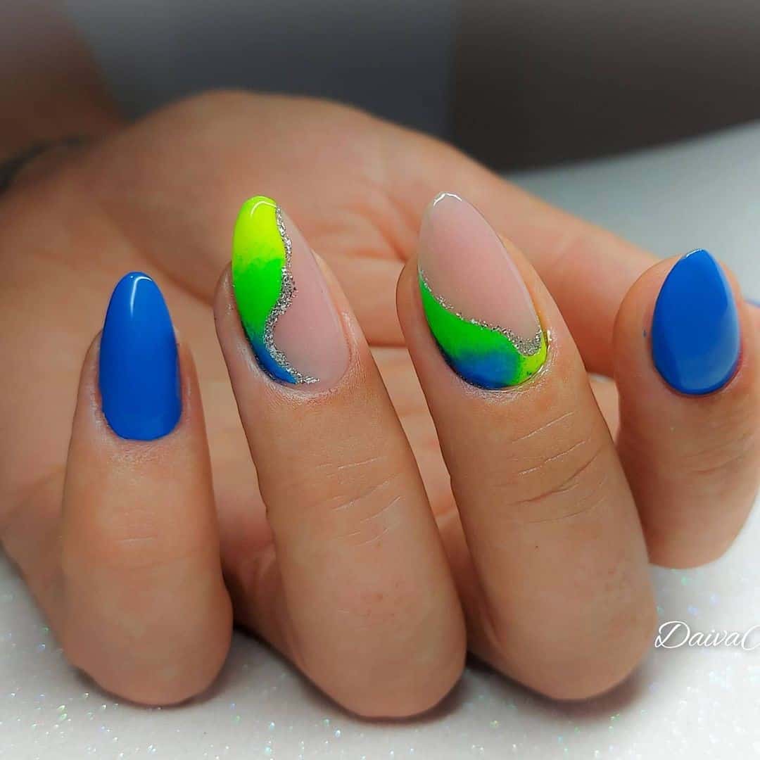 Top 30 Amazing Almond Nail Design Ideas (Short & Long) 4 Blue & Green Almond Nails Short Design