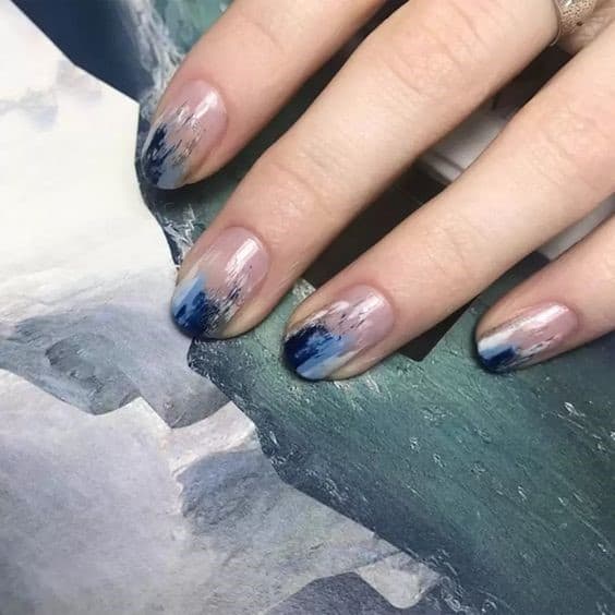 Brush Stroke Blue Icy Acrylic Nails