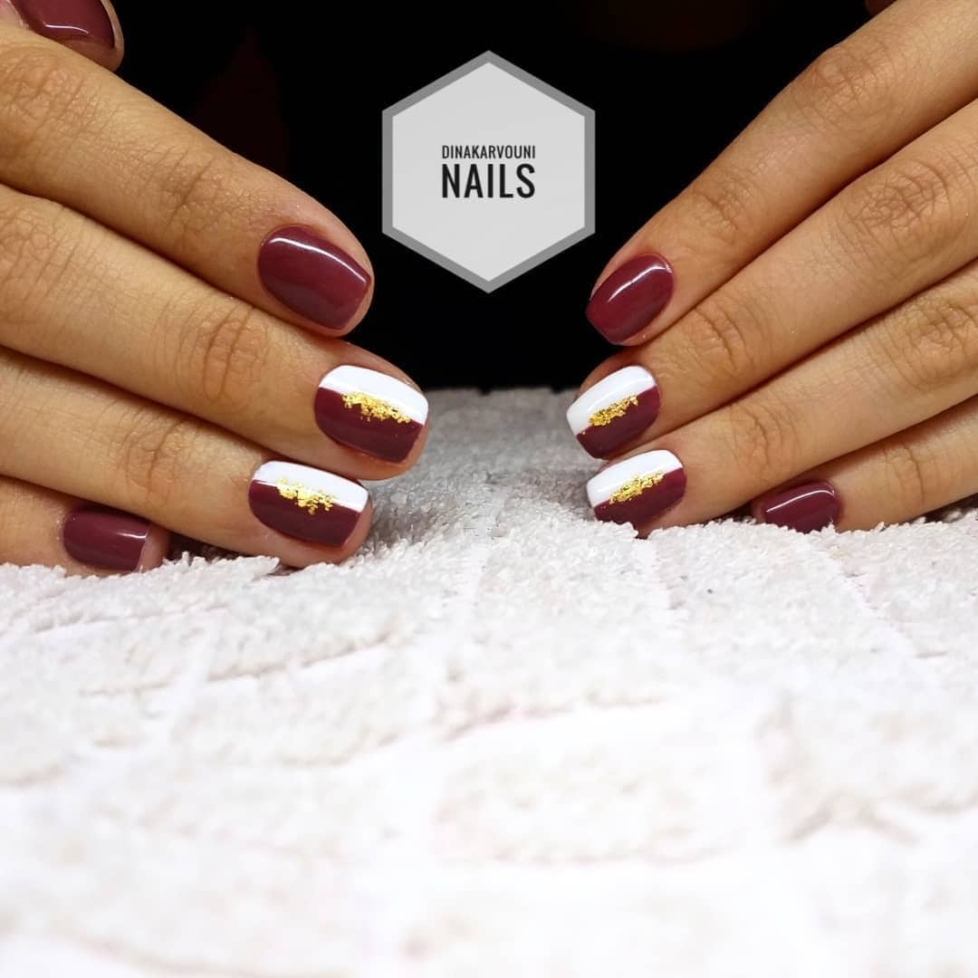 Burgundy & White Two Colored Nails 