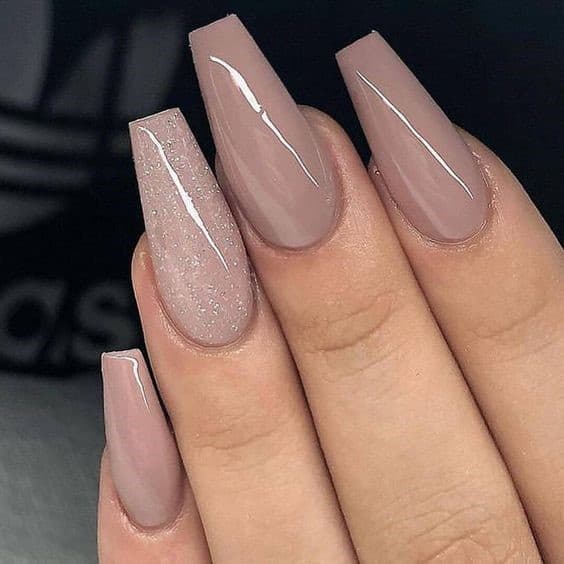 Coffin Nude Nails With A Shimmer Design