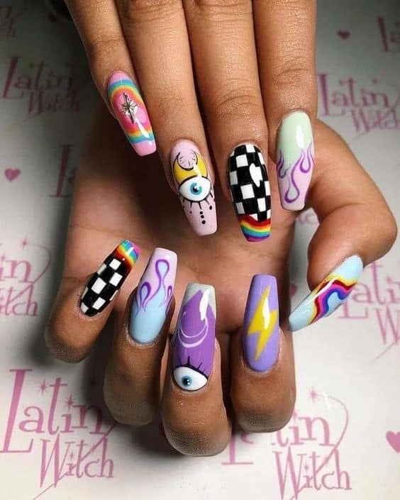 Colourful Acrylic Nails Inspired By Pop Art