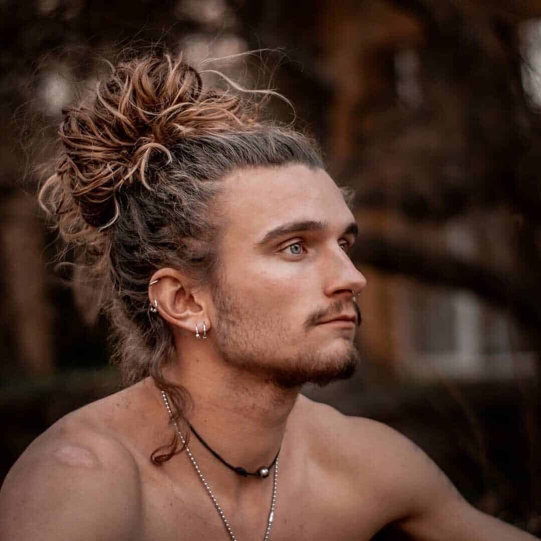 Curly Hair Man Bun 