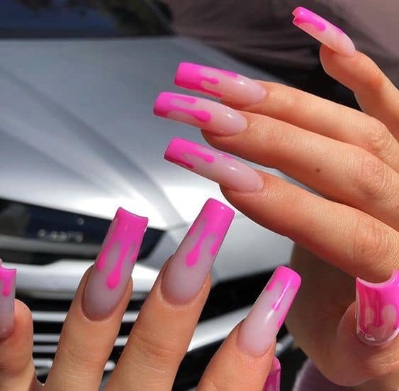Drip Acrylic Nails Hot Pink Manicure