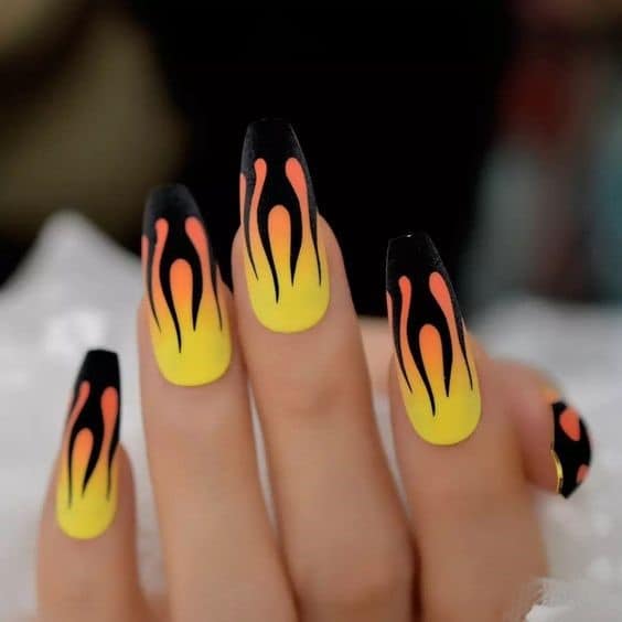 Flame Acrylic Nails Coffin Shaped Flaming Manicure