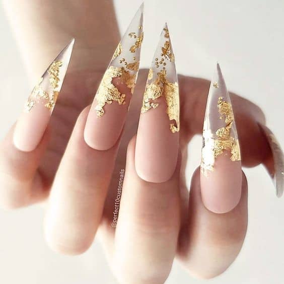 Foil Nail Art With Stiletto Pointy Tips