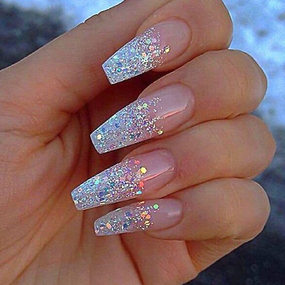 Glittery Acrylic Nails With Shimmer Gems