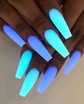 Glowing Neon Bright Blue Acrylic Nails