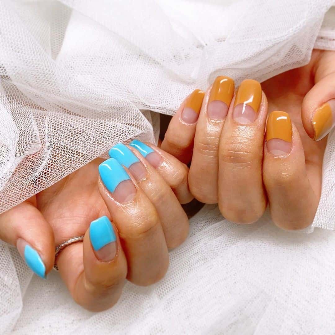 Hot Blue & Orange Two Colored Nail Designs 