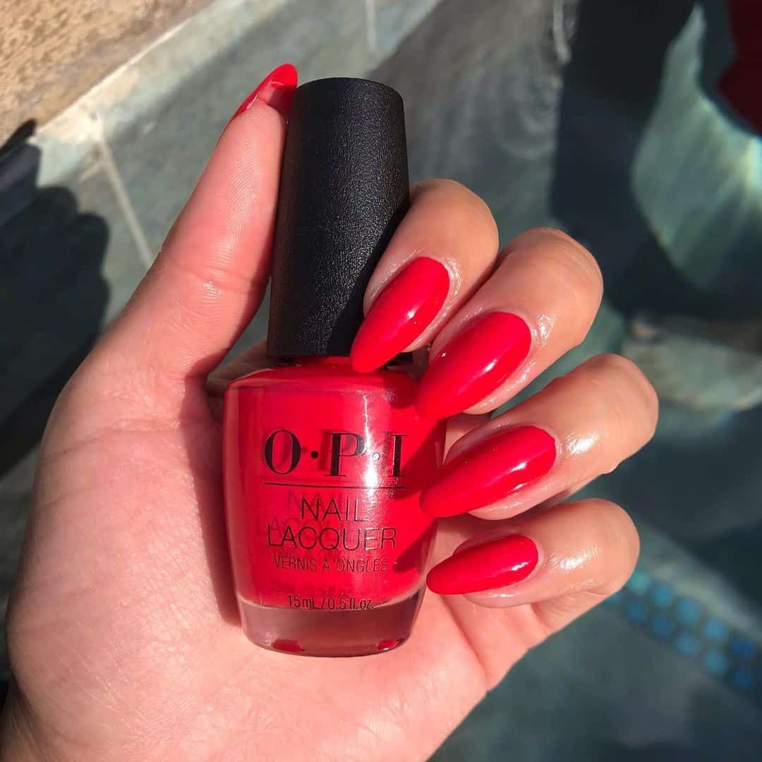 Hot Fiery Red Almond Manicure 