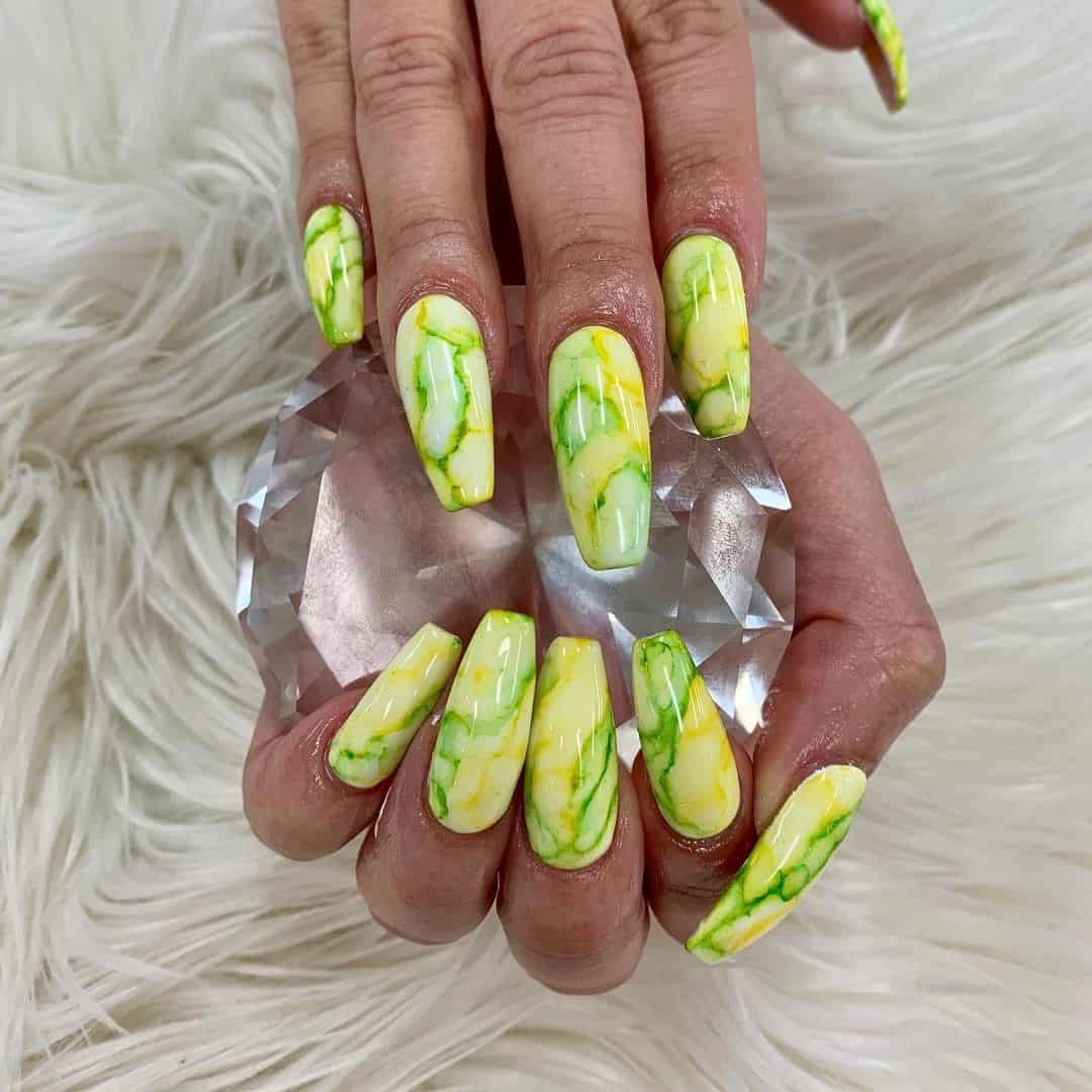 Hot Green & Yellow Two Colored Nail Designs 
