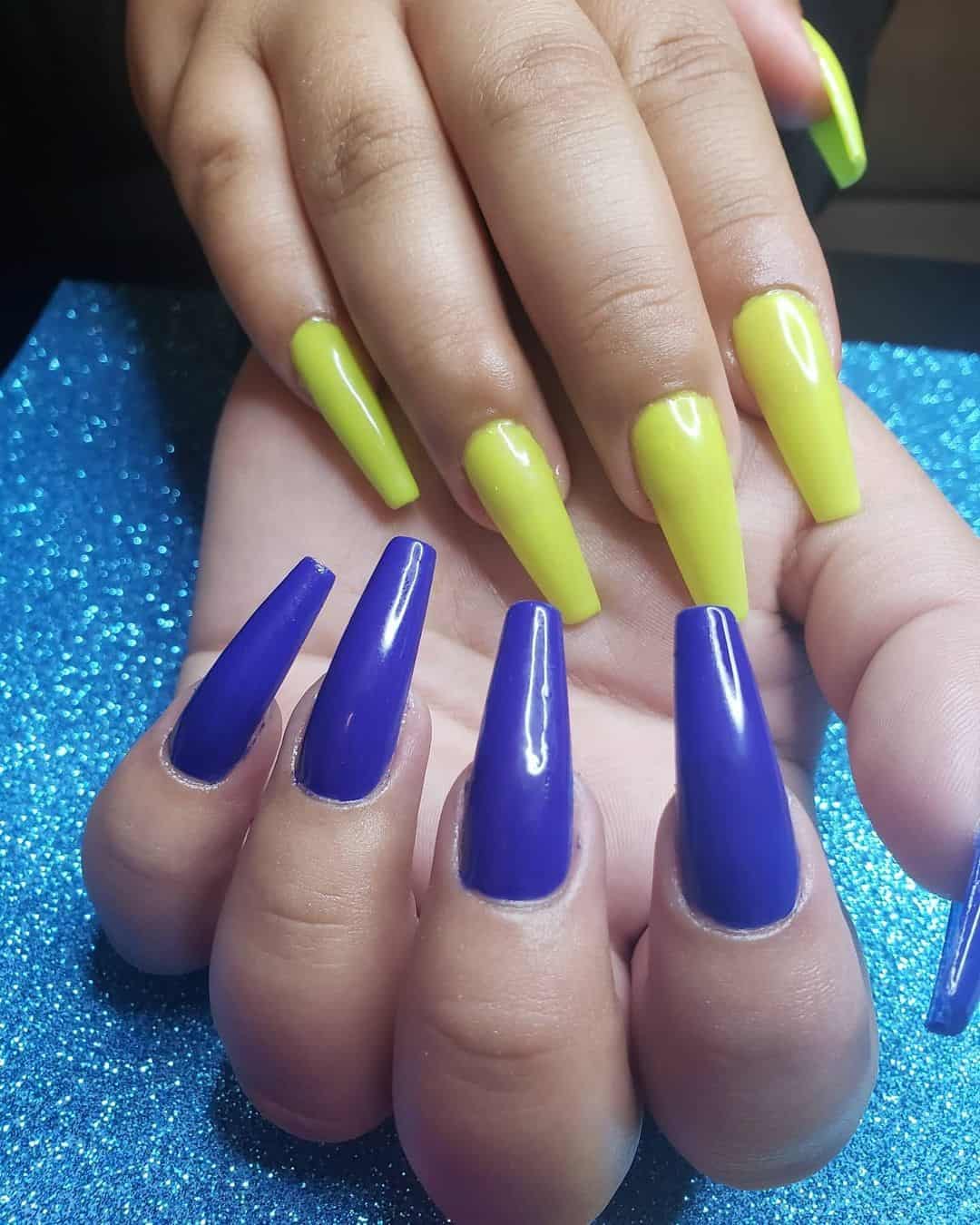 Hot Lime & Blue Long Square Nails 