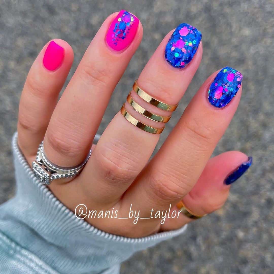 Hot Pink & Blue Two Colored Nails