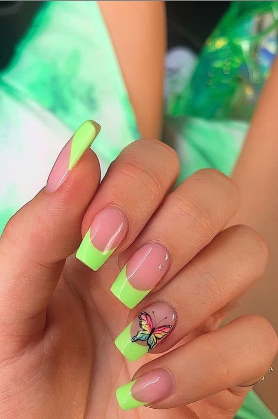 Lime Green Square Shaped Nails