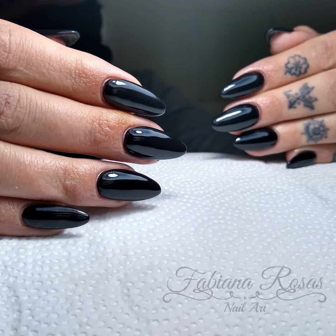 Long Black Almond Nail Designs 