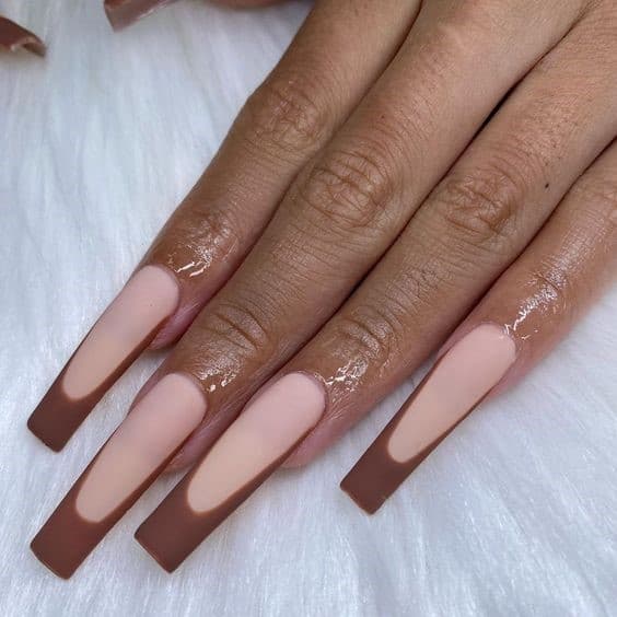 Long & Bold Acrylic Nails With Brown French Tip