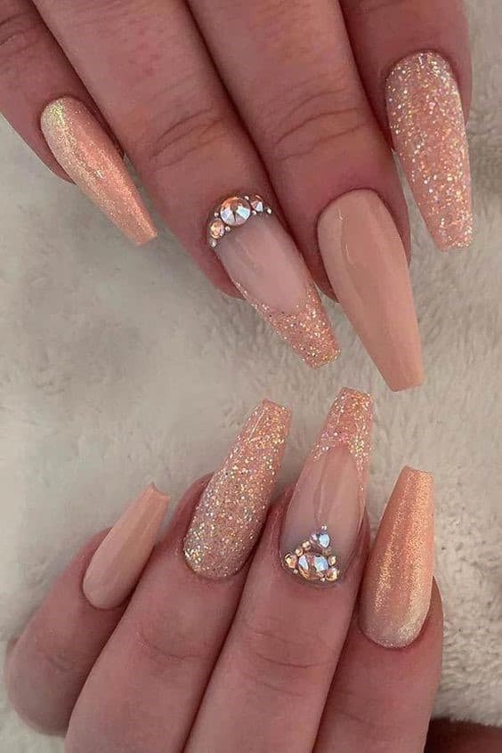 Long Coffin Nails With Loads Of Glitter