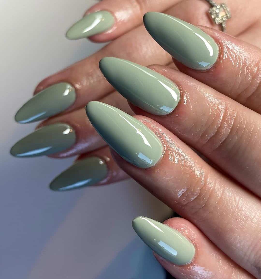 Long Green Almond Nail Ideas 