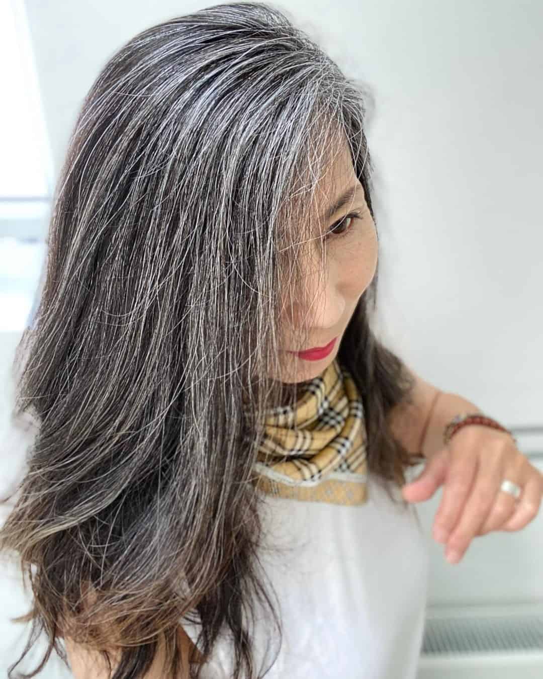 Long Hair With Grey Highlights 