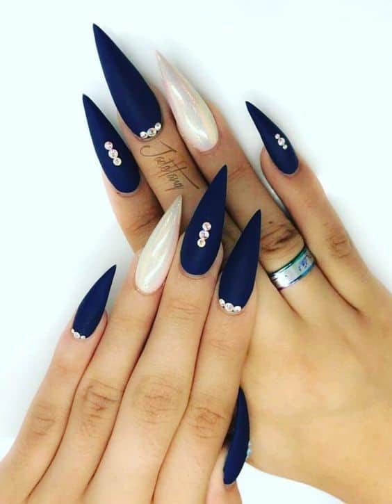 Long & Sharp Acrylic Navy Blue Nails