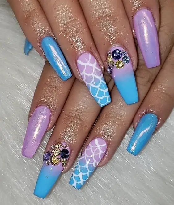 Mermaid Themed Acrylic Nails