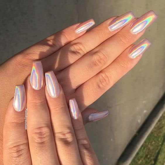 Metallic Acrylic Nails Long & Square Shaped