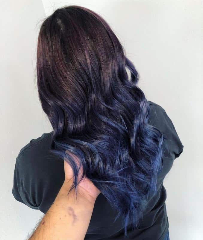 60+ Purple Highlight on Brown Hair Ideas (2025 Update) 6 Midnight Purple Hair 3