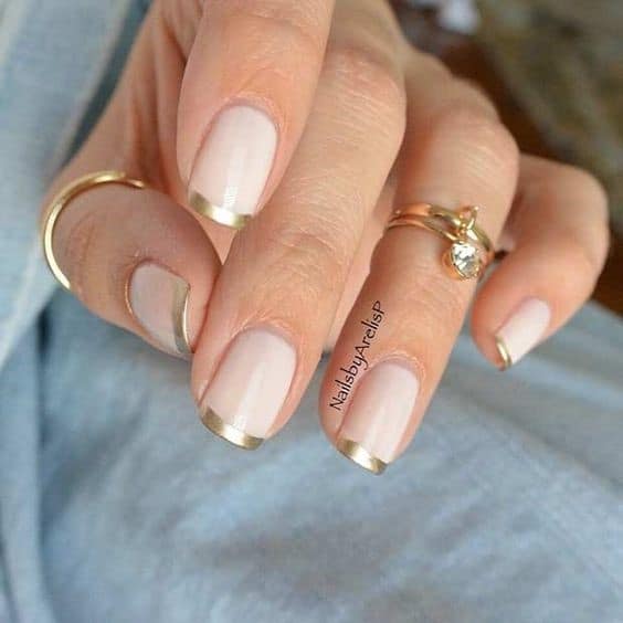 Natural Nude Nails With A Golden Tip
