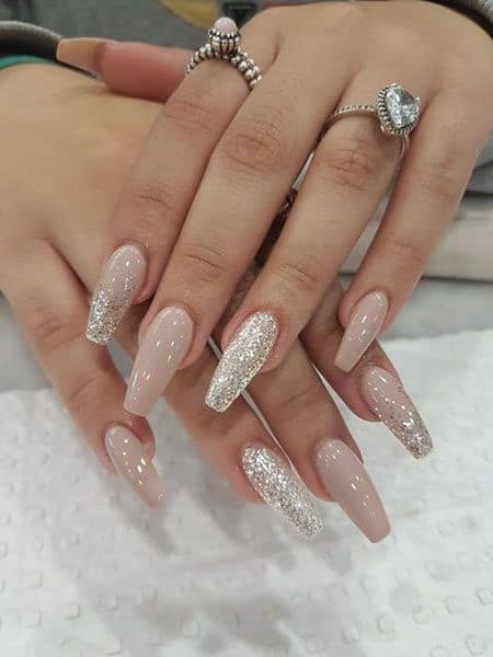 Nude And Glitter Acrylic Nails